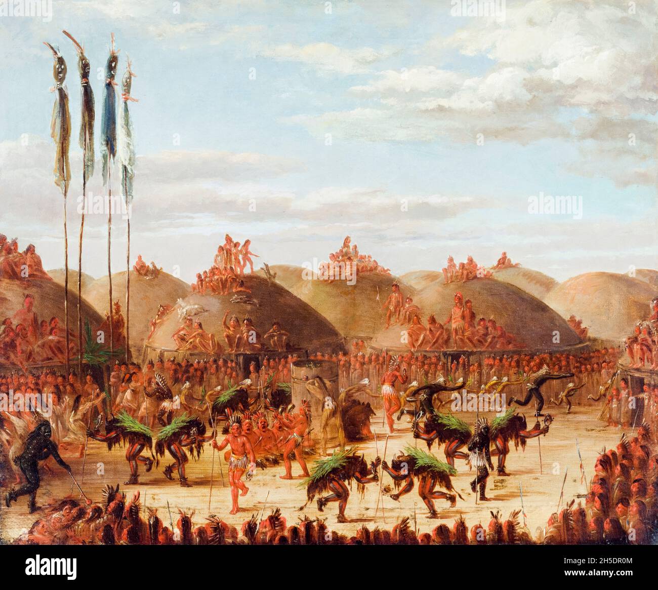 Bull Dance: Cerimonia nativa americana Mandan o-kee-pa, pittura di George Catlin, 1832 Foto Stock