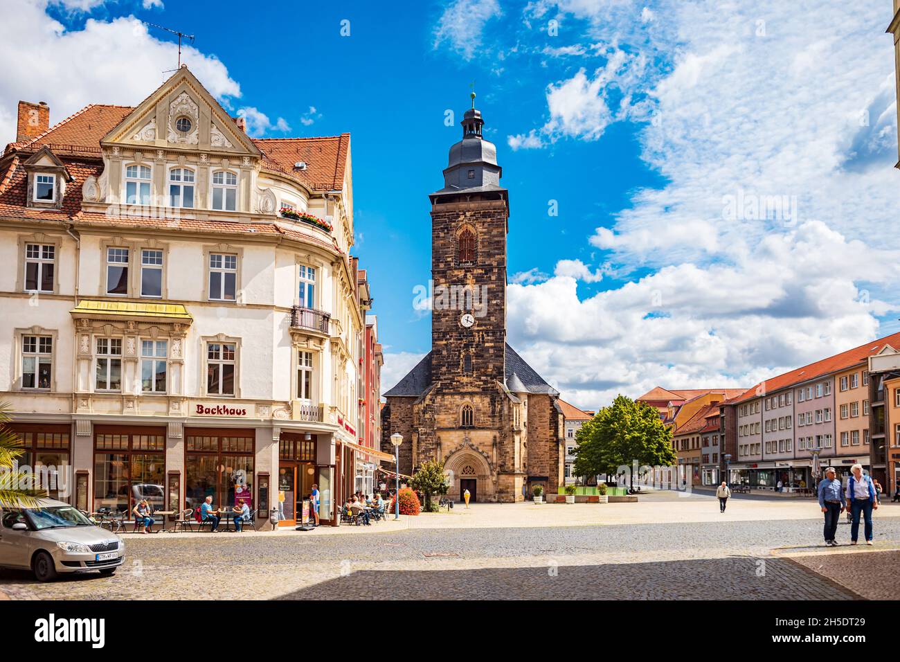 Neumarkt mit Margarethenkirche in Gotha, Thüringen, Deutschland Foto Stock