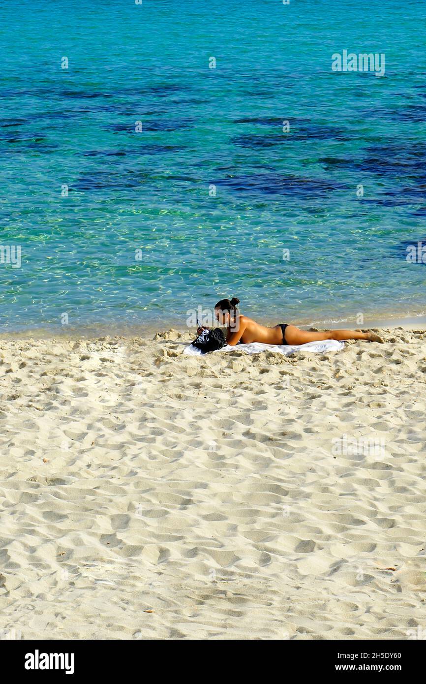 Spiaggia di Migjorn, Formentera, isole Baleari, Spagna Foto Stock