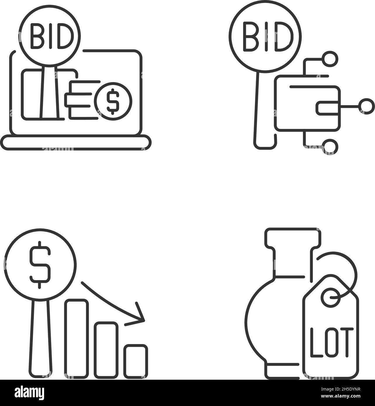 Set di icone lineari per aste elettroniche Illustrazione Vettoriale