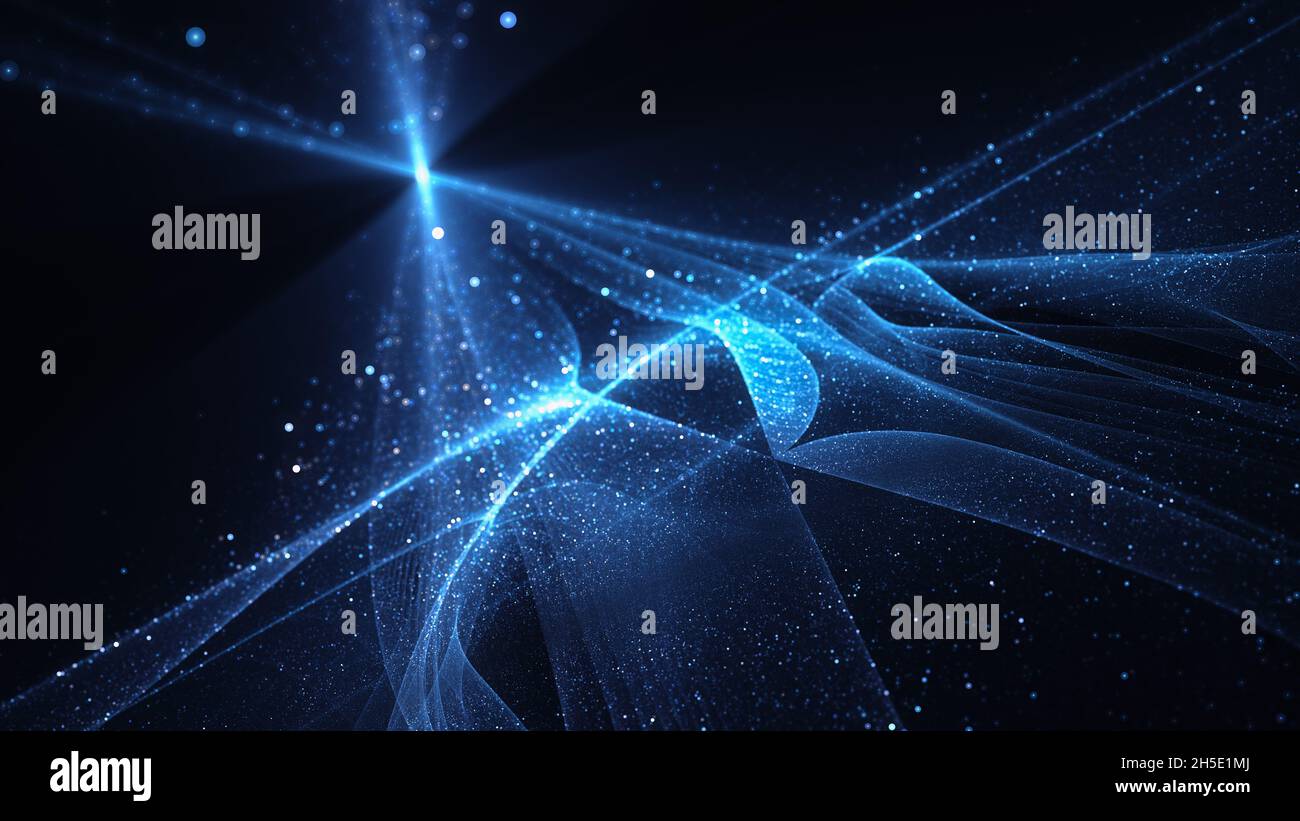 Concetto di big data blu brillante con punti e connessioni, sfondo astratto generato dal computer, rendering 3D Foto Stock