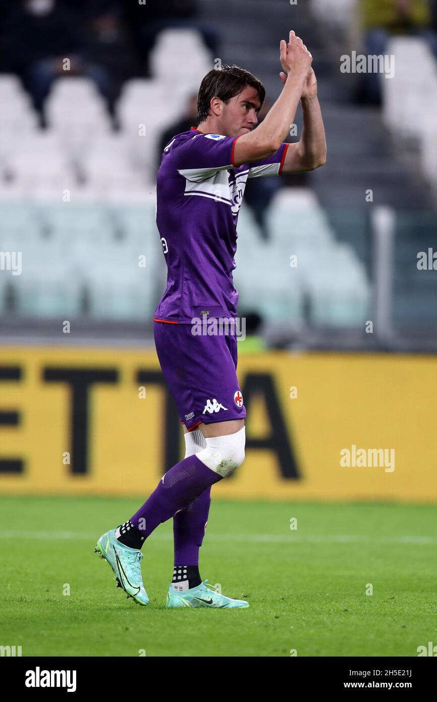 Dusan Vlahovic di ACF Fiorentina si accanita durante la serie A match tra Juventus FC e ACF Fiorentina . Foto Stock