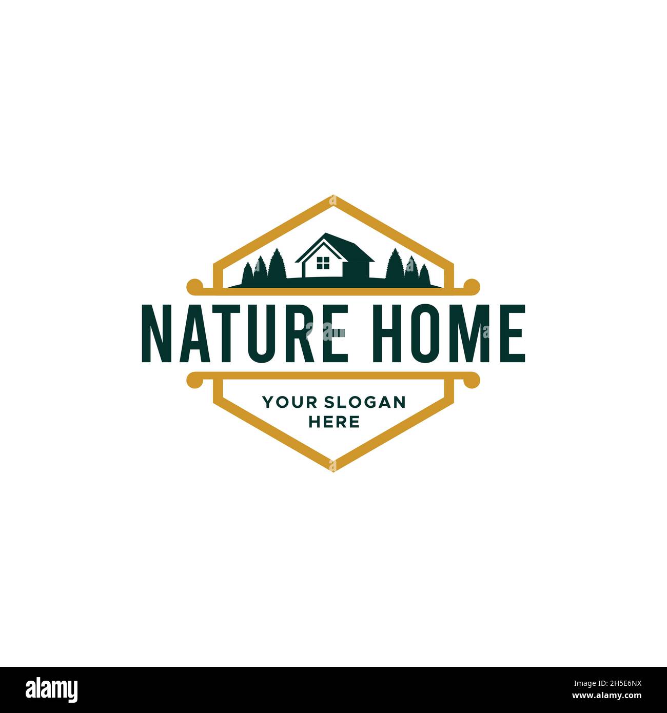 vintage NATURA HOME albero immobiliare logo design Illustrazione Vettoriale