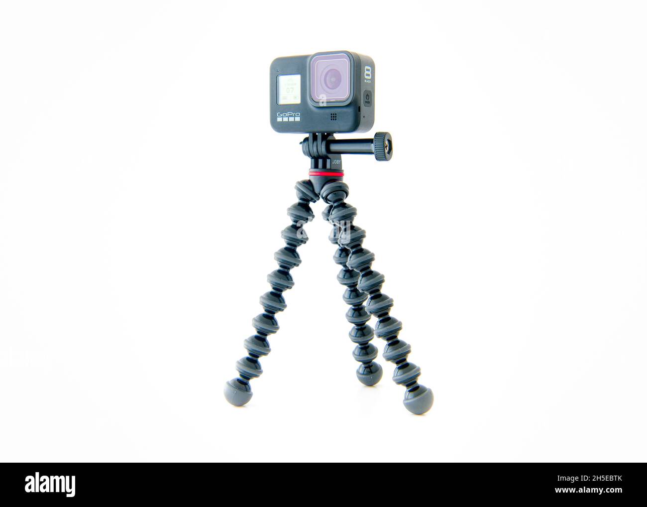 Chester, Regno Unito - 31 Gennaio 2021 : Una videocamera GoPro Hero 8 Black montata su un treppiede Gorillapod di Jobe Foto Stock