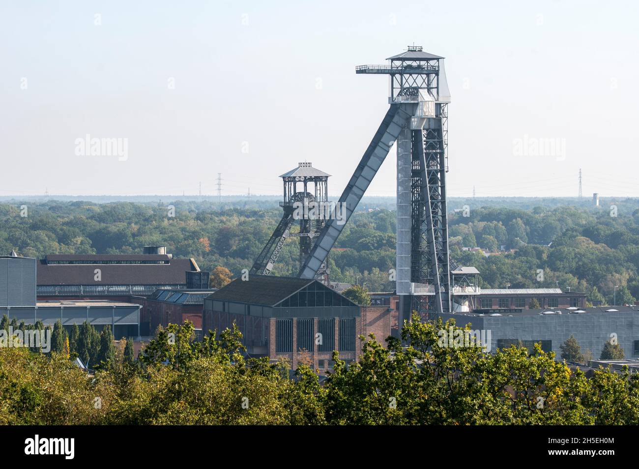 Genk, Bergwerk mit Fördertürmen Foto Stock