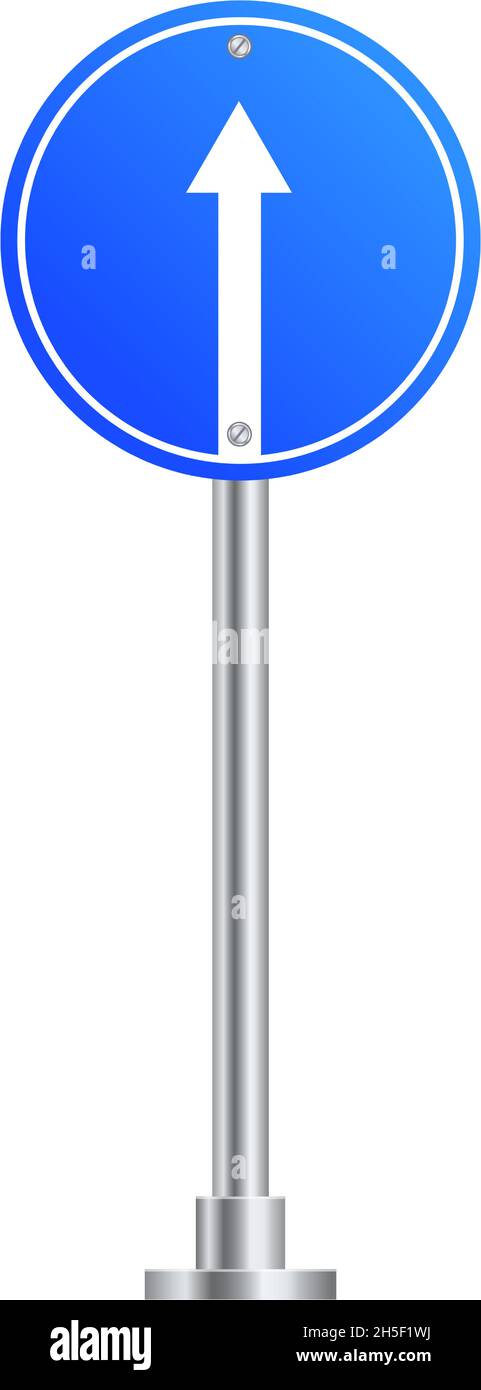 Avanti solo segnaletica stradale. Cerchio blu. Simbolo diritto in avanti Illustrazione Vettoriale