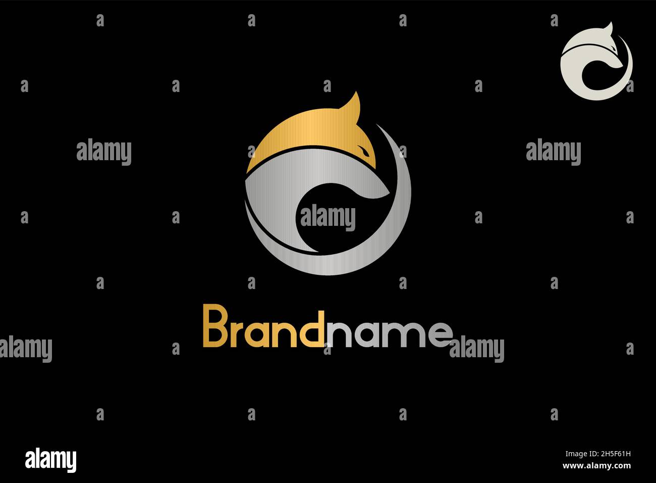 Logo Golden Wolf di lusso. Logo Wolf con design a forma di cerchio. Un logo creativo dal design semplice e minimalista. Illustrazione Vettoriale