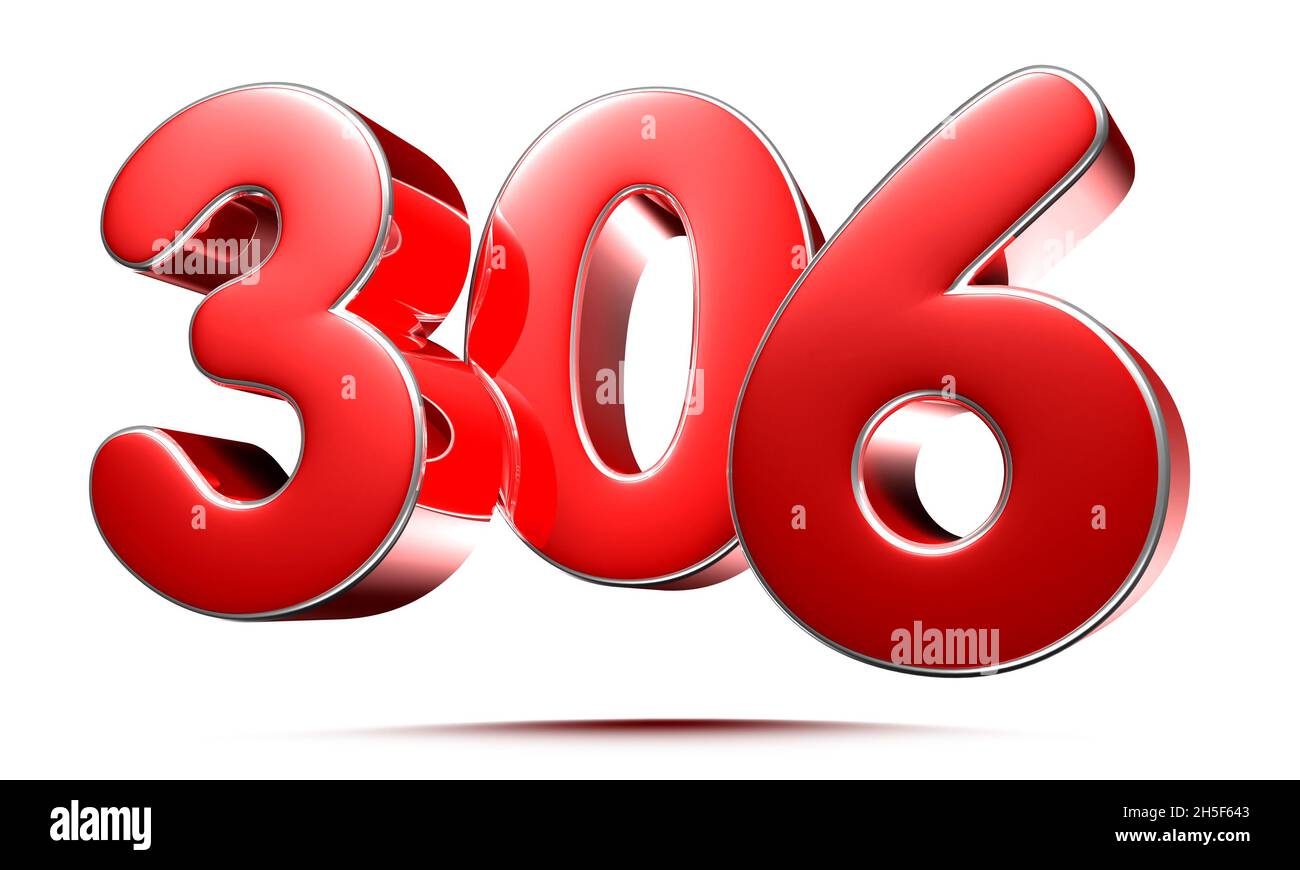 Numeri rossi arrotondati 306 su sfondo bianco illustrazione 3D con tracciato di ritaglio.5 Foto Stock