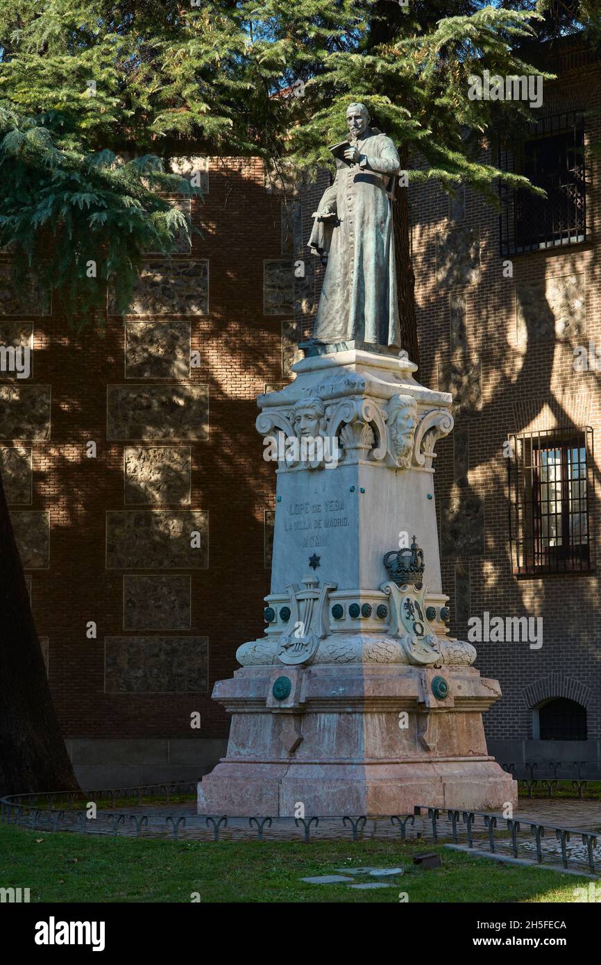 Statua di Lopez de Vega. Madrid, Spagna. Foto Stock