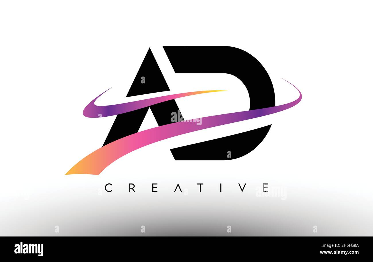Icona di disegno della lettera DEL logo DELL'ANNUNCIO. LETTERE DELL'ANNUNCIO con le linee colorate dello Swoosh creativo illustrazione del vettore Illustrazione Vettoriale