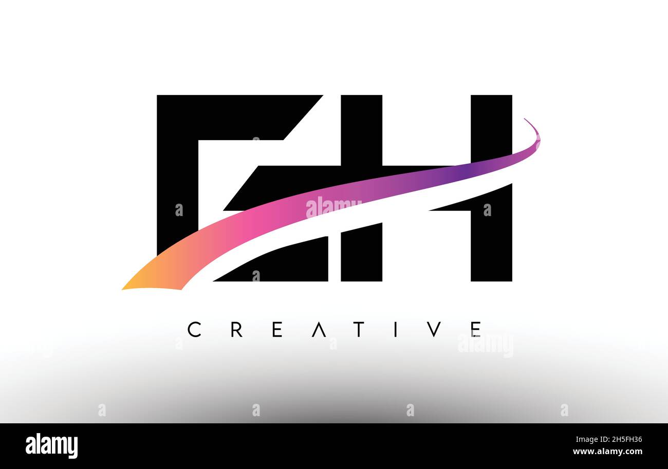 Icona disegno lettera logo EH. EH lettere con coloratissime linee creative Swoosh Illustrazione vettoriale Illustrazione Vettoriale