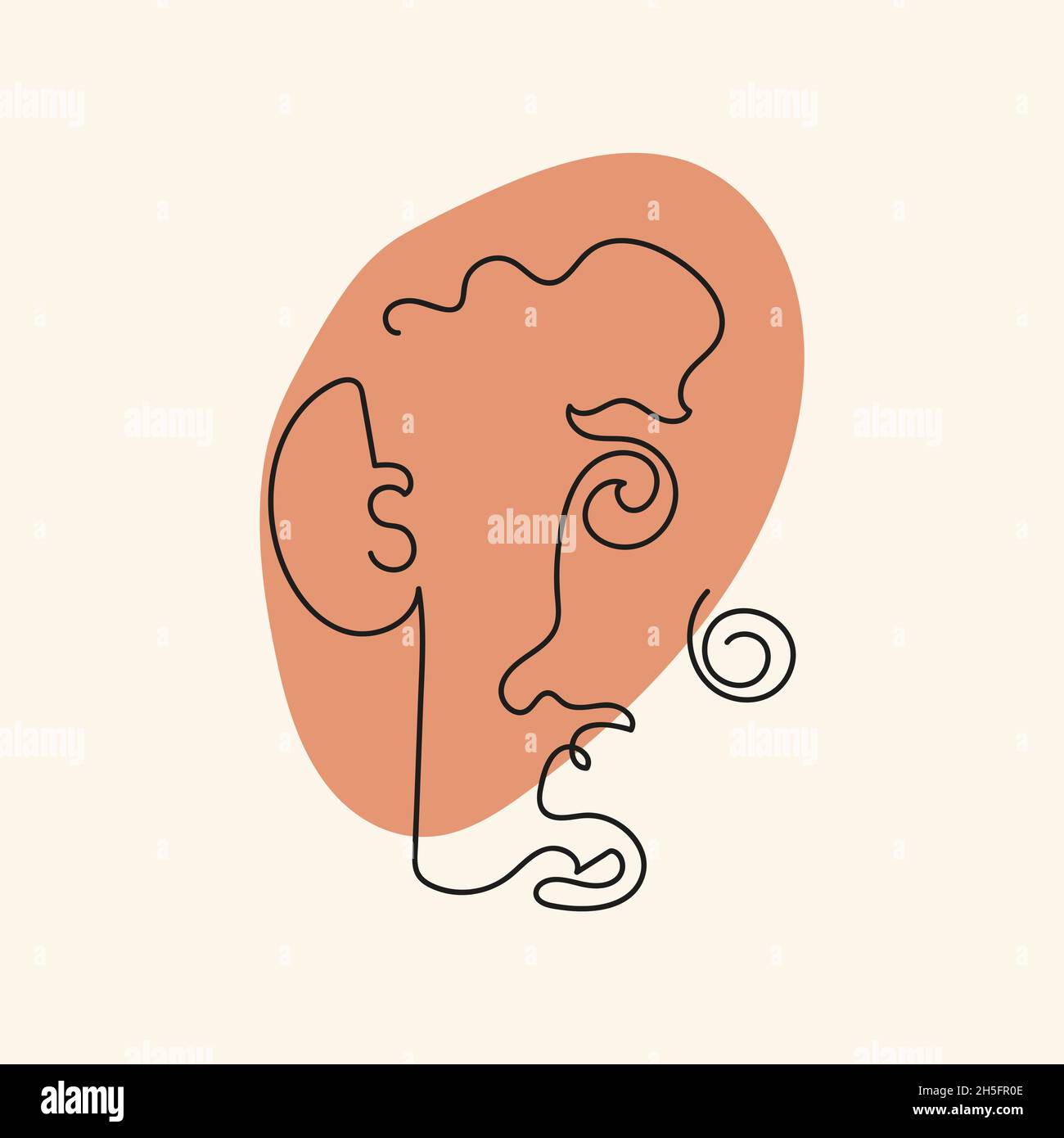 Testa ricurlato con mazzo di forma astratta, linea in linea stile arte sono isolati. Illustrazione Vettoriale