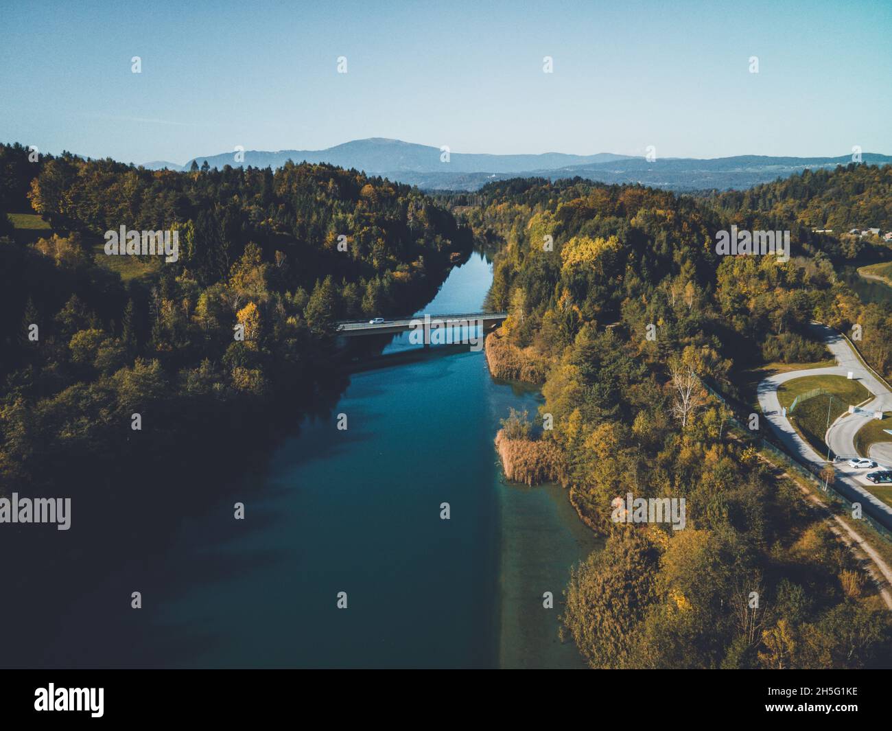 Vista aerea del drone della campagna slovena Foto Stock