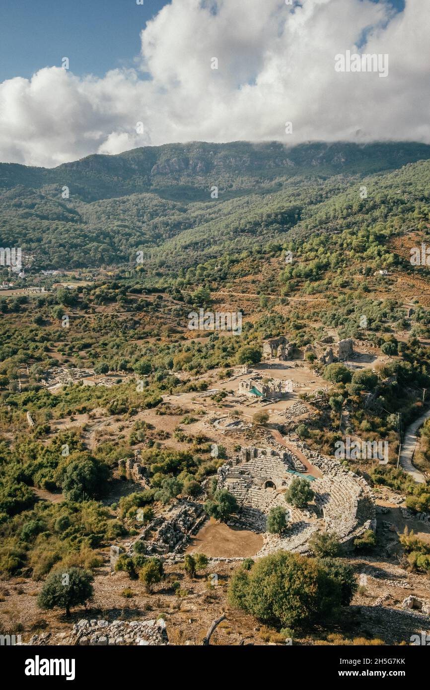 Kaunos antiche rovine della città di Dalyan, Mugla, Turchia Foto Stock