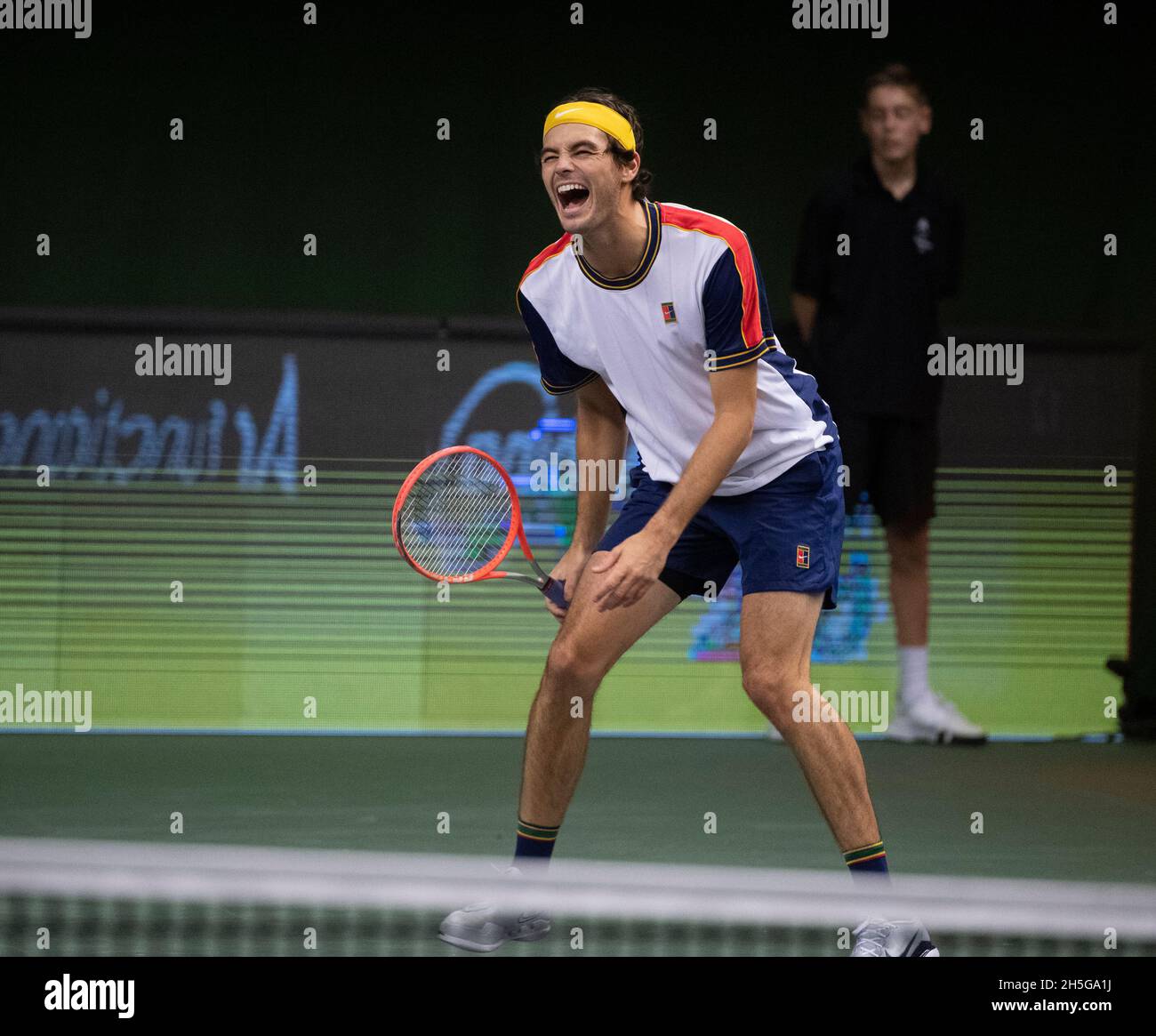 STOCCOLMA 20211109 Taylor Fritz degli Stati Uniti nel suo singel match contro Egor Gerasimov della Bielorussia durante il torneo di tennis Stockholm Open l'8 novembre 2021. Foto: Fredrik Sandberg / TT / Kod 10080 Foto Stock