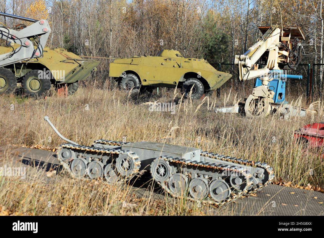 Museo all'aperto dei macchinari di Chernobyl Foto Stock