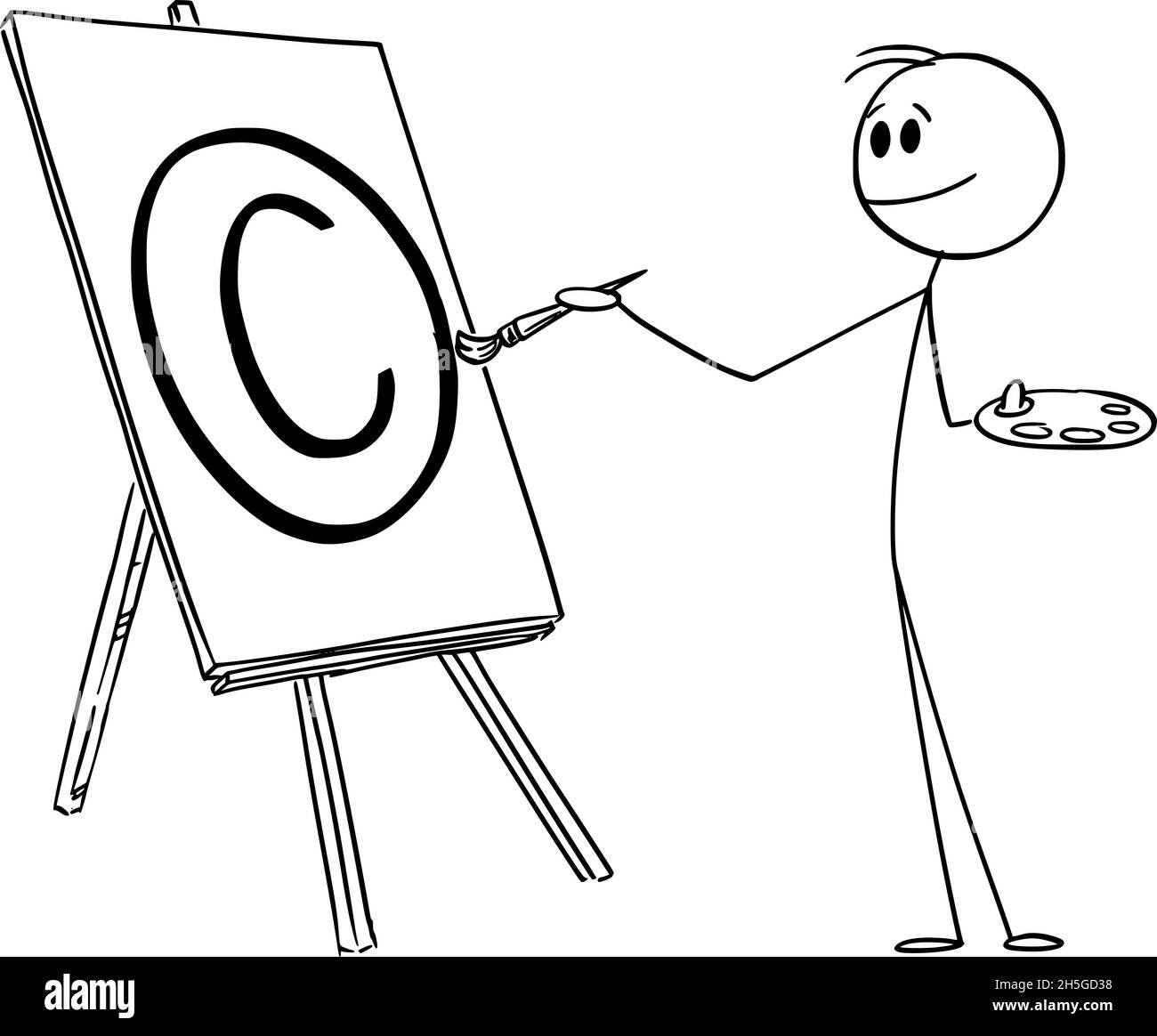 Pittore con pennello creazione simbolo di protezione del copyright, Vector Cartoon Stick Figura Illustrazione Illustrazione Vettoriale