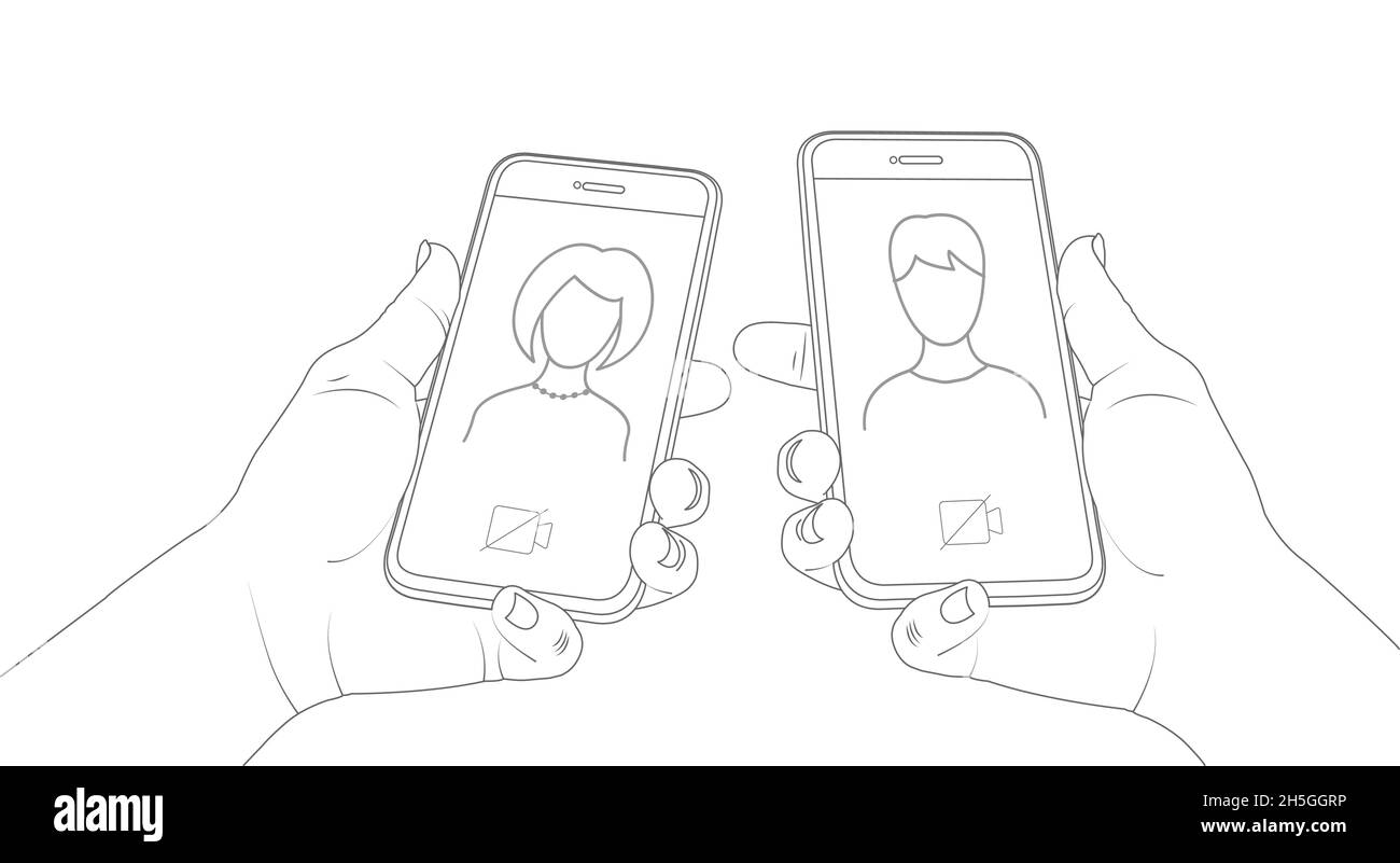Videochiamata per telefono. Chat video per due persone. Illustrazione dello stock vettoriale. Illustrazione Vettoriale