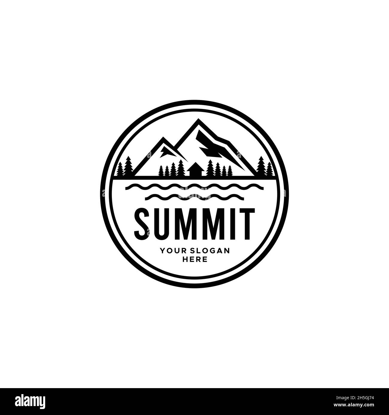 vintage SUMMIT Tree Mountain Building Logo design Illustrazione Vettoriale