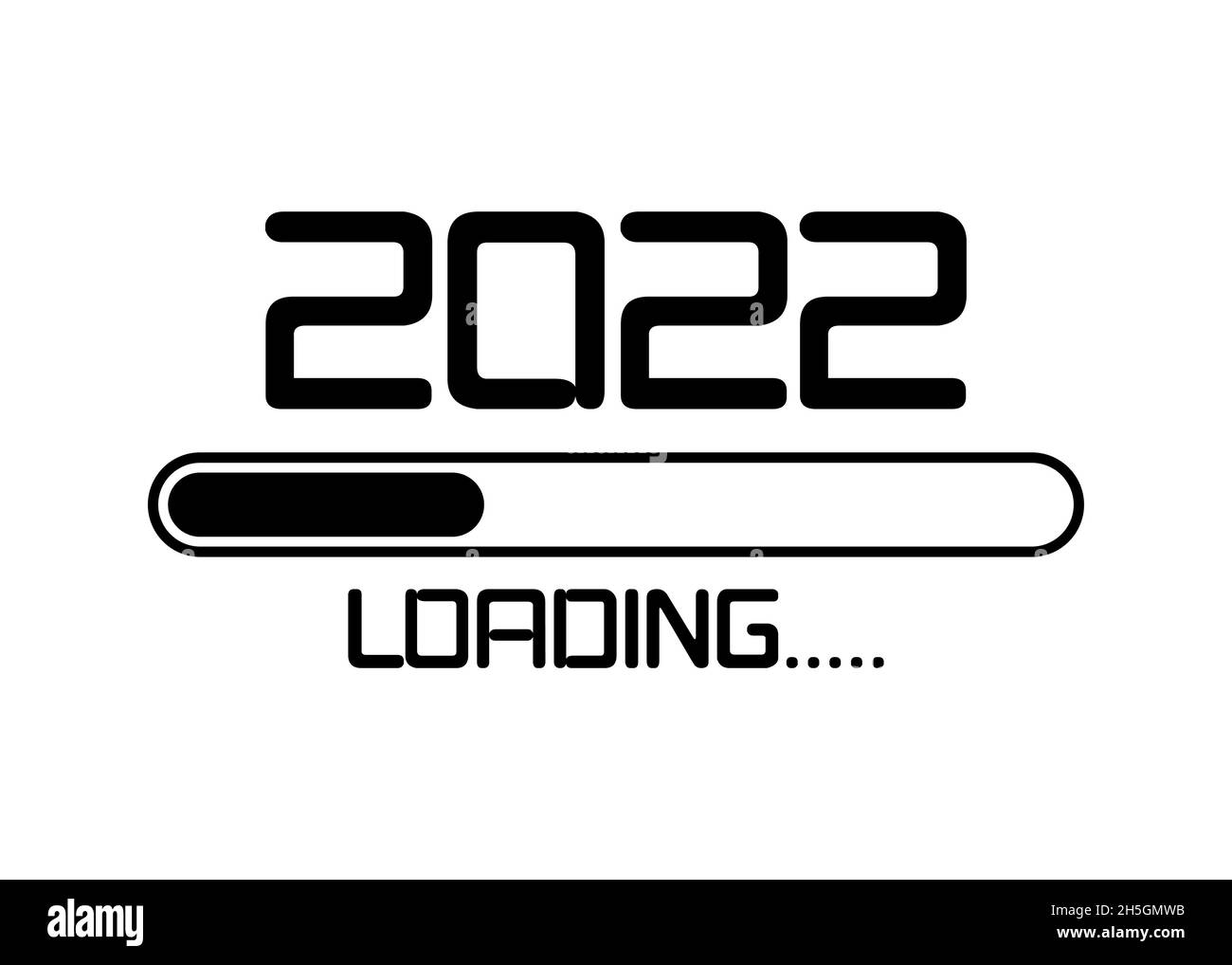 Felice anno nuovo 2022 con caricamento icona stile piatto. Progress bar sta per arrivare alla vigilia dell'anno nuovo. Illustrazione vettoriale con caricamento 2022. Isolato Illustrazione Vettoriale