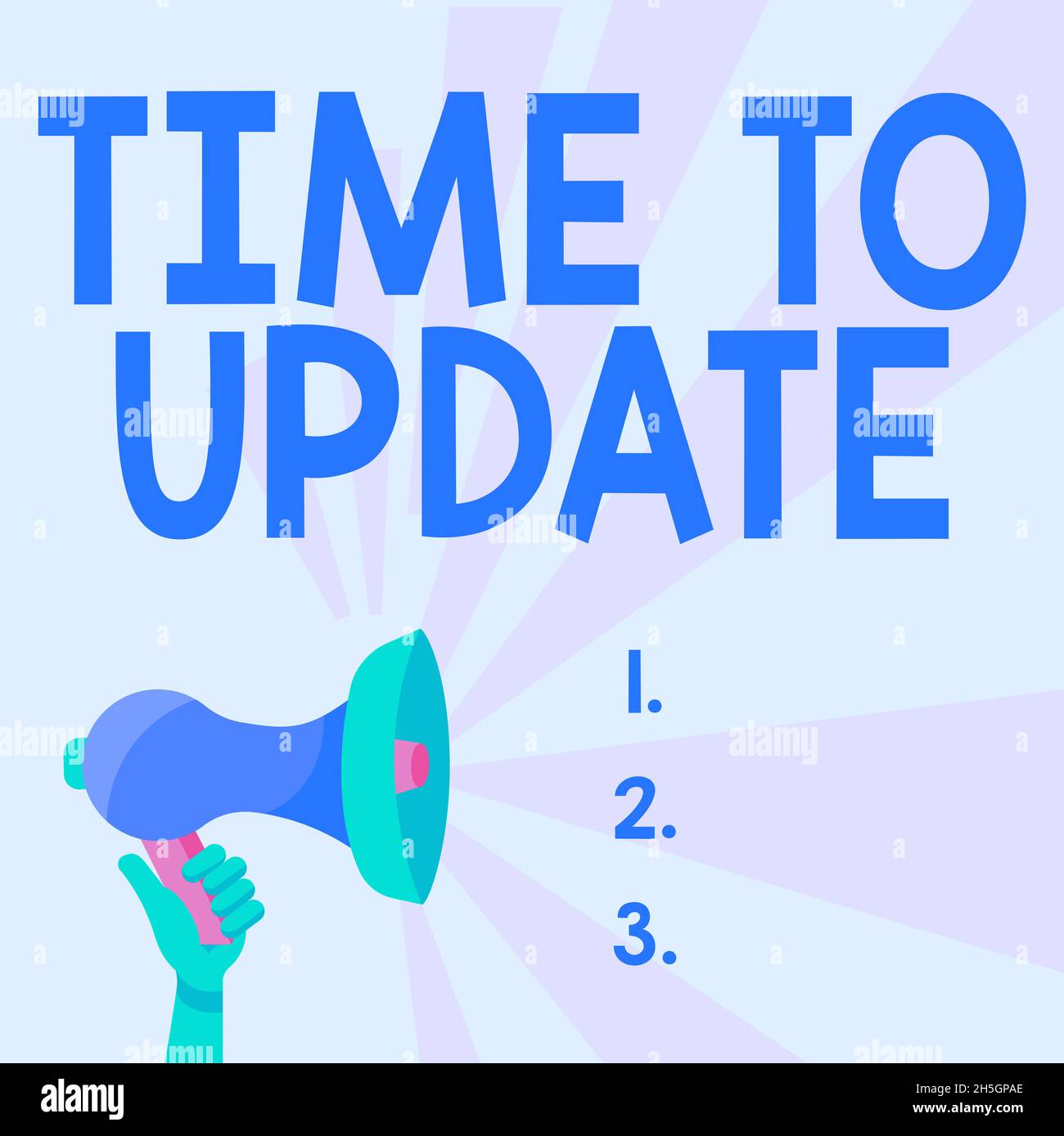 Segno di testo che indica il tempo di aggiornamento. Business showcase questo è il momento giusto per rendere qualcosa di più moderna nuova illustrazione di mano Holding Megaphone con Foto Stock