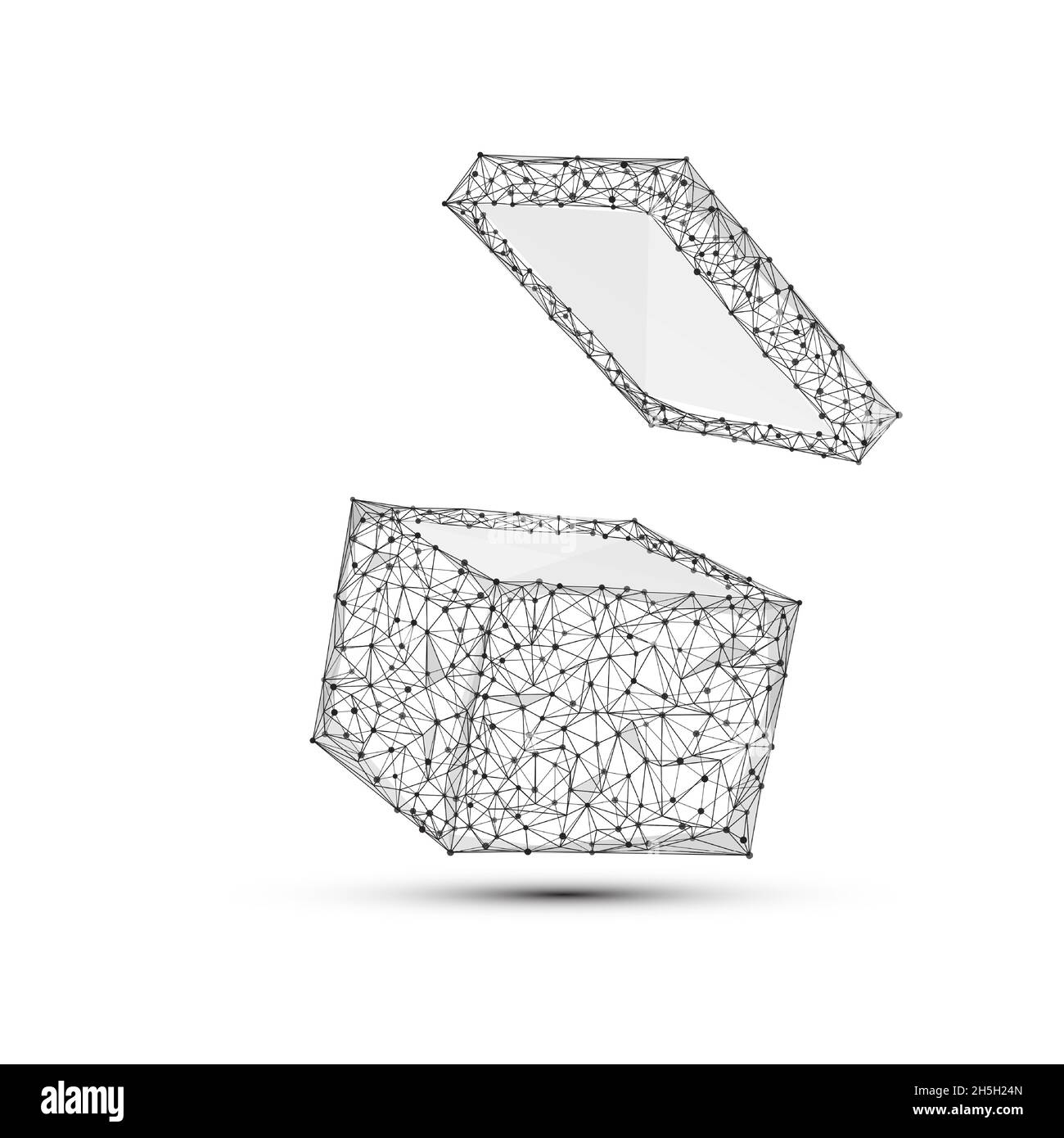 Forma poligonale geometrica vettore nero della confezione regalo. Composto da punti, linee e forme poly basse sotto forma di disegno su sfondo bianco. Illustrazione Vettoriale