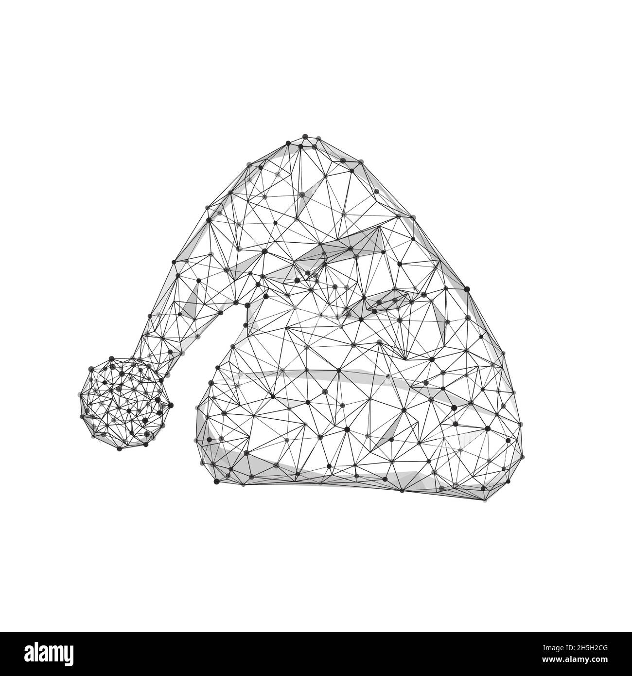 Geometrico poligonale vettore nero di Santa Hat. Composto da punti, linee e forme poly basse sotto forma di disegno su sfondo bianco. Illustrazione Vettoriale