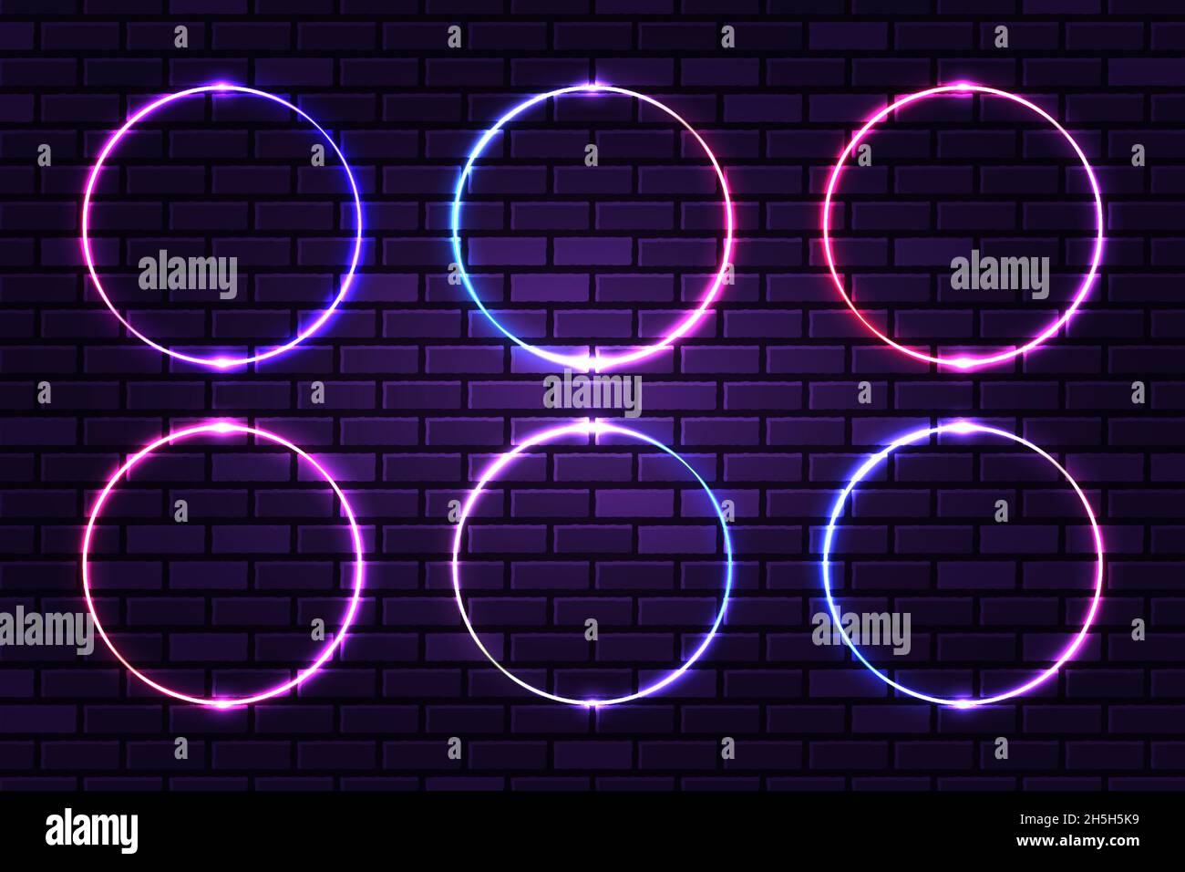 Set di cornici circolari al neon Illustrazione Vettoriale