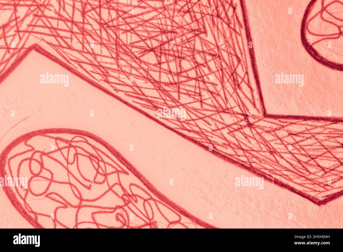 Design Mark Scribbles. Tessuto femminile di distress. PANTONE Chaotic Scrawl. Graffiti sporchi. Scribbling astratto gradiente. Disegno graffiato. Doodles caotici. Foto Stock