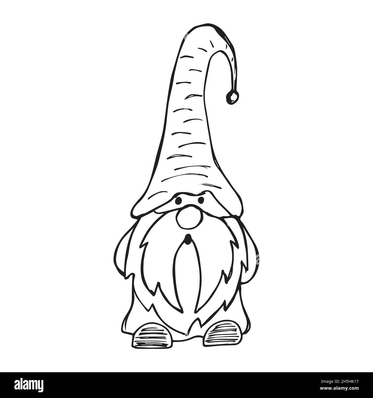 Uno gnomo natalizio con una barba bianca e un cappuccio, isolato su sfondo bianco. Illustrazione vettoriale Illustrazione Vettoriale