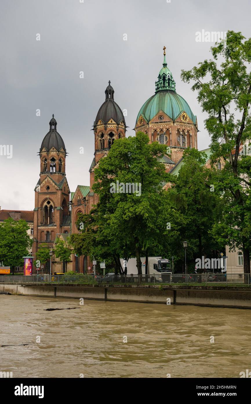 22 maggio 2019 Monaco di Baviera, Germania - Chiesa di San Luca, la più grande chiesa protestante di Monaco (Die Evangelische Kirchengemeinde St. Lukas) Foto Stock