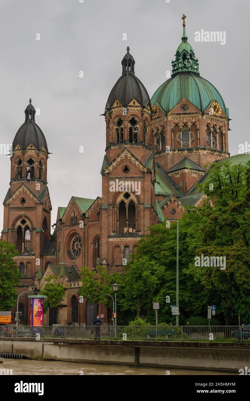 22 maggio 2019 Monaco di Baviera, Germania - Chiesa di San Luca, la più grande chiesa protestante di Monaco (Die Evangelische Kirchengemeinde St. Lukas) Foto Stock