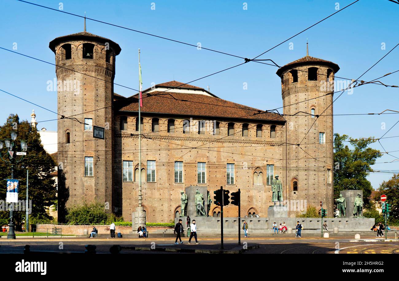 Palazzo Madama, costruito nel XIV-XVIII secolo, nel centro di Torino, nel nord Italia, oggi Museo Civico d'Arte Antica, Torino, Piemonte, Italia Foto Stock