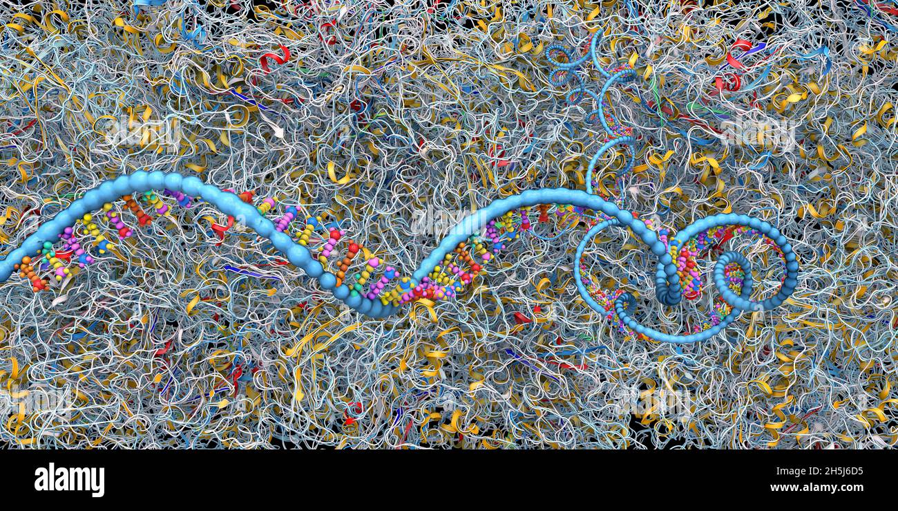 Ribosoma come parte di una cellula biologica che costruisce una molecola di rna messaggero - illustrazione 3d Foto Stock