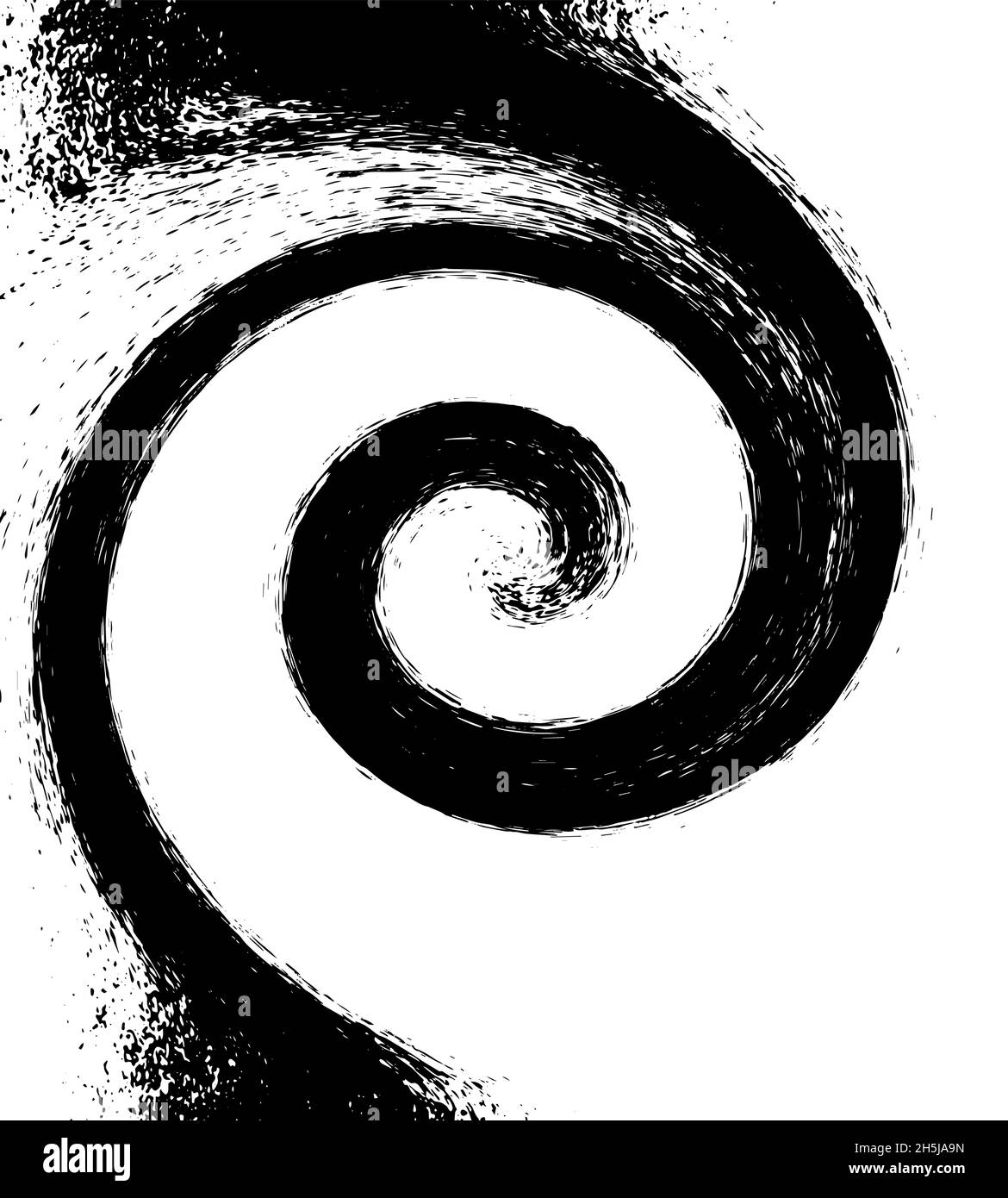 Sfondo a spirale di colore nero acquerello, vorticoso in un cerchio a spirale, isolato, sfondo bianco. Illustrazione vettoriale Illustrazione Vettoriale