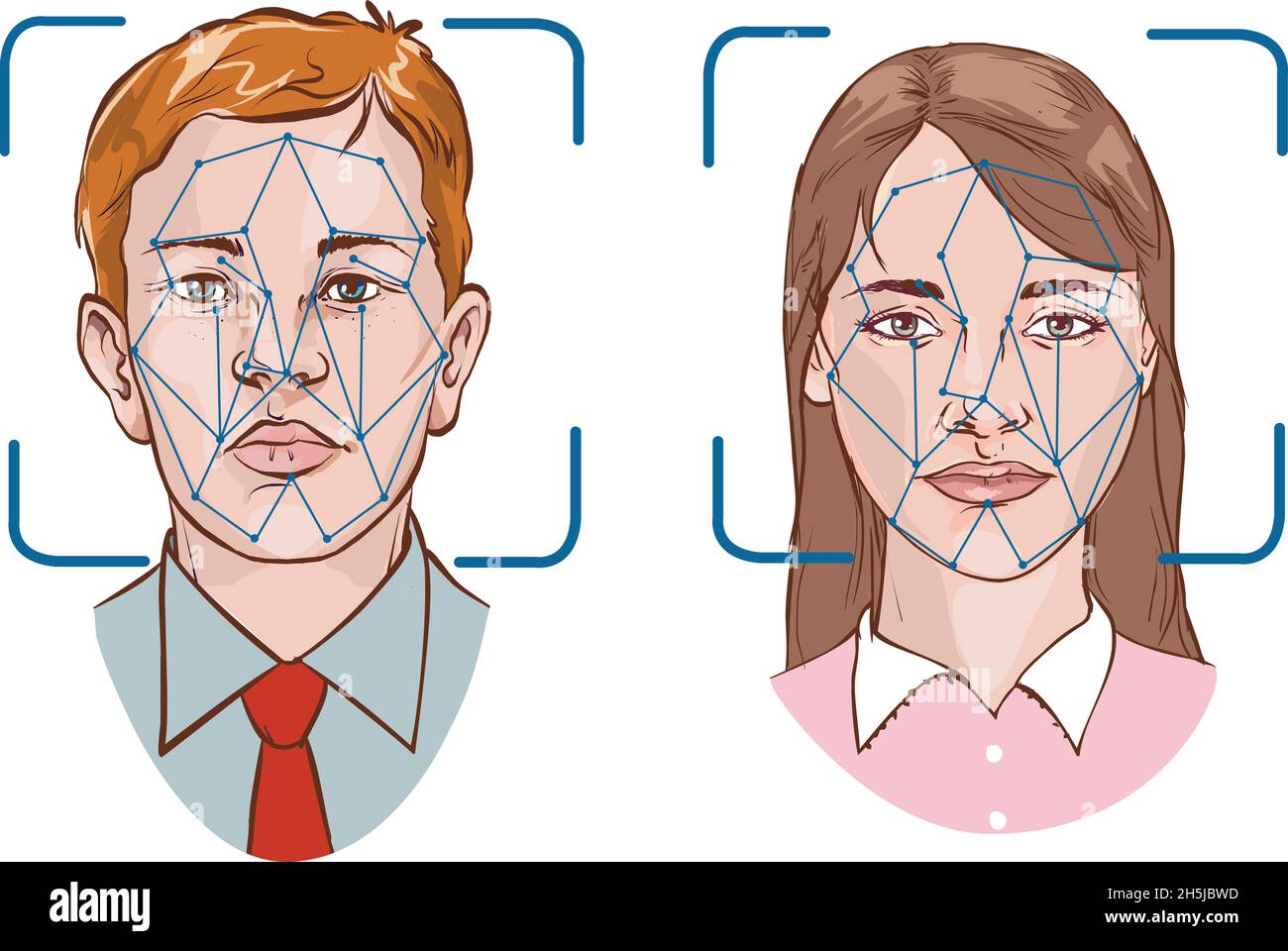 Riconoscimento facciale biometrico - sistema di sicurezza Illustrazione Vettoriale
