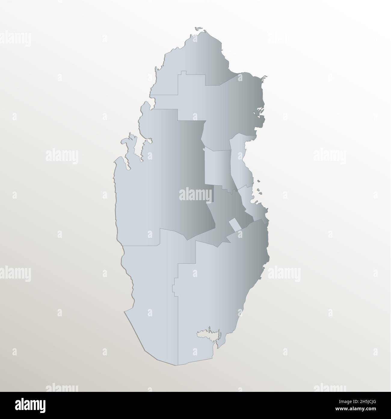 Mappa del Qatar, divisione amministrativa, carta blu bianca per cartoncino 3D, vuota Foto Stock