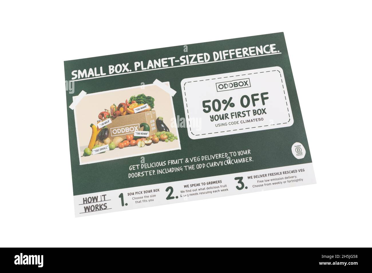 Offerta sconto del 50% su Oddbox per frutta fresca e verdura Foto Stock