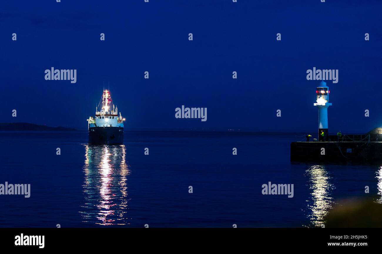 Generale nave da carico il Gry Maritha appena fuori dal porto di Penzance. Cornovaglia. Foto Stock