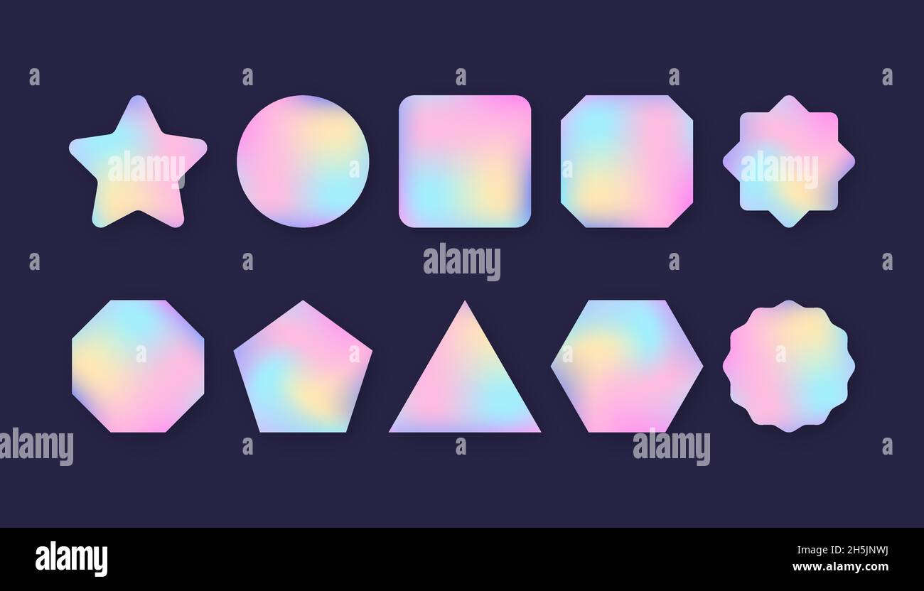 Adesivi olografici. Arcobaleno bianco lucido emblemi. Illustrazione dello stock vettoriale. Illustrazione Vettoriale