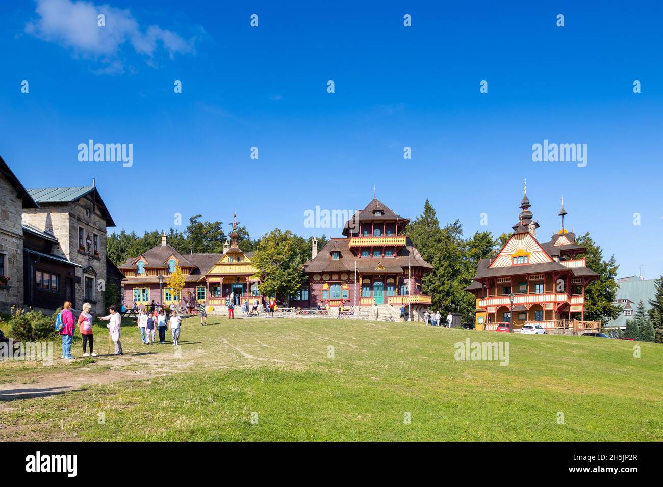 Horske stredisko Pustevny, Radhost, Beskydy, Ceska republika / località di montagna Pustevny, Beskydy, Moravia, repubblica Ceca Foto Stock