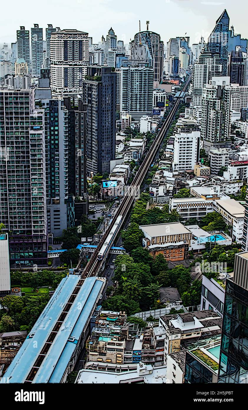 Vista sul paesaggio urbano, il centro e il grattacielo della metropoli di Bangkok in Thailandia Sud-Est asiatico Foto Stock