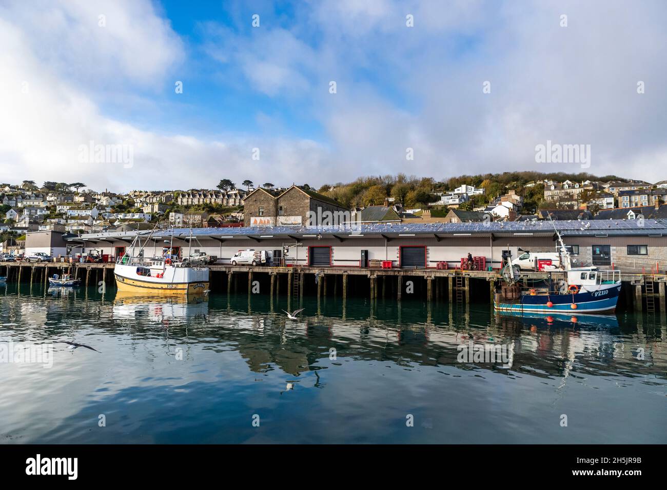 Mercato del pesce di Newlyn, dove le catture sbarcate sono oggetto di scambi in tutta l'UE. Foto Stock