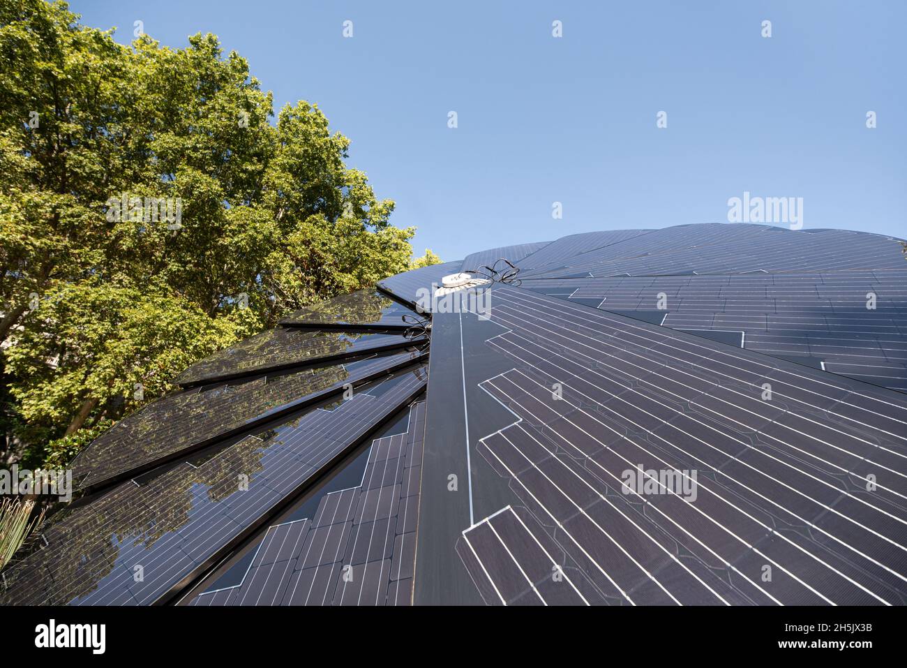 Pannello solare a forma di fiore con sfondo cielo e spazio di copia Foto Stock