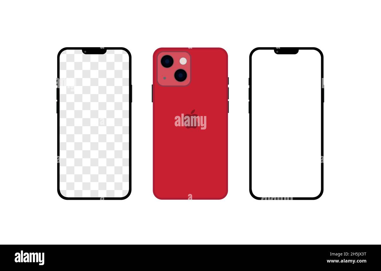 IPhone 13 di colore rosso. Un modello realistico per smartphone. Vettore Illustrazione Vettoriale