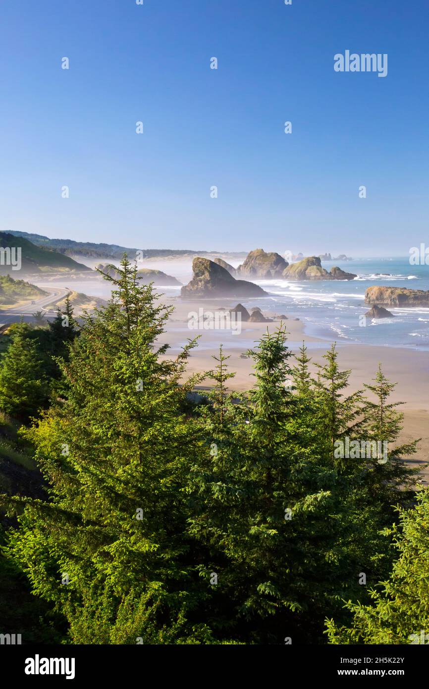 La luce mattutina aggiunge bellezza a Cape Sebastian lungo la costa dell'Oregon meridionale; Oregon, Stati Uniti d'America Foto Stock