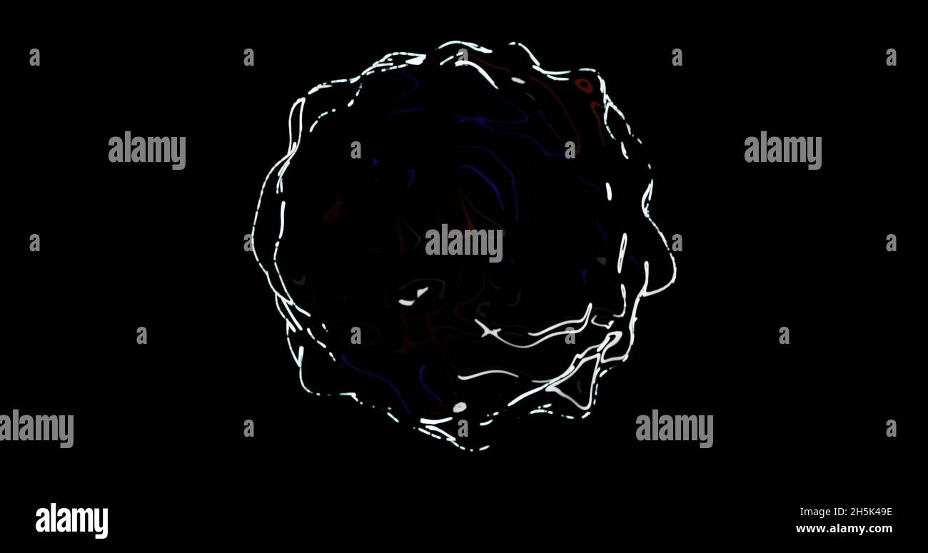 Oggetto astratto Black Metaball Sphere con luci sul bordo Foto Stock