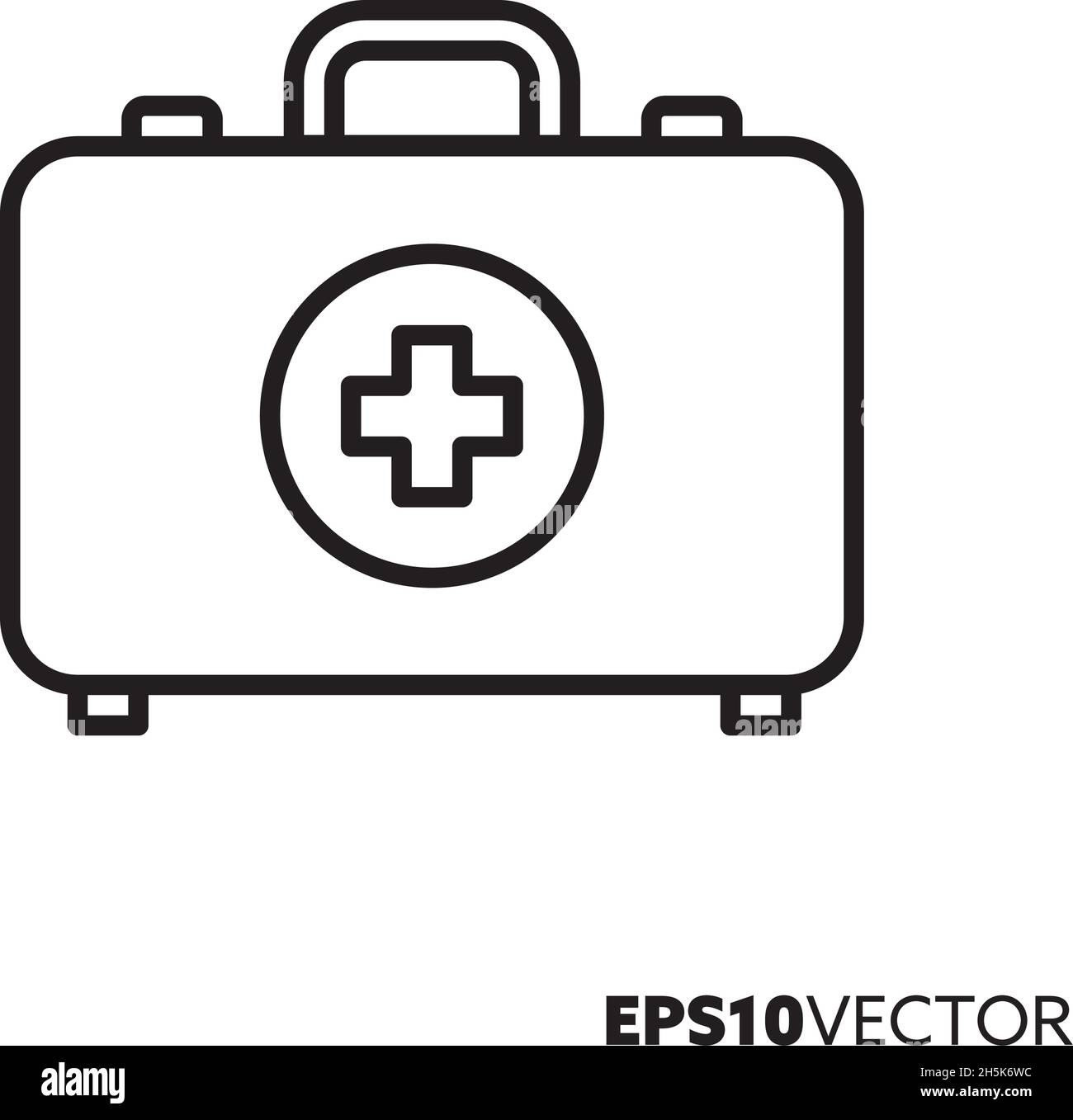 Icona della linea del kit di pronto soccorso. Simbolo di contorno della valigia per le emergenze mediche. Assistenza sanitaria e concetto di medicina illustrazione vettoriale piatta. Illustrazione Vettoriale