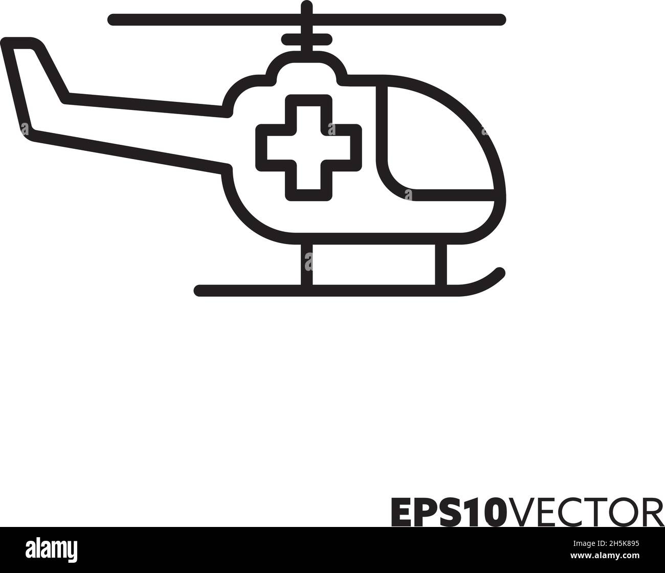 Icona della linea di elicotteri dell'ambulanza. Simbolo di contorno del trasporto medico urgente. Assistenza sanitaria e concetto di medicina illustrazione vettoriale piatta. Illustrazione Vettoriale