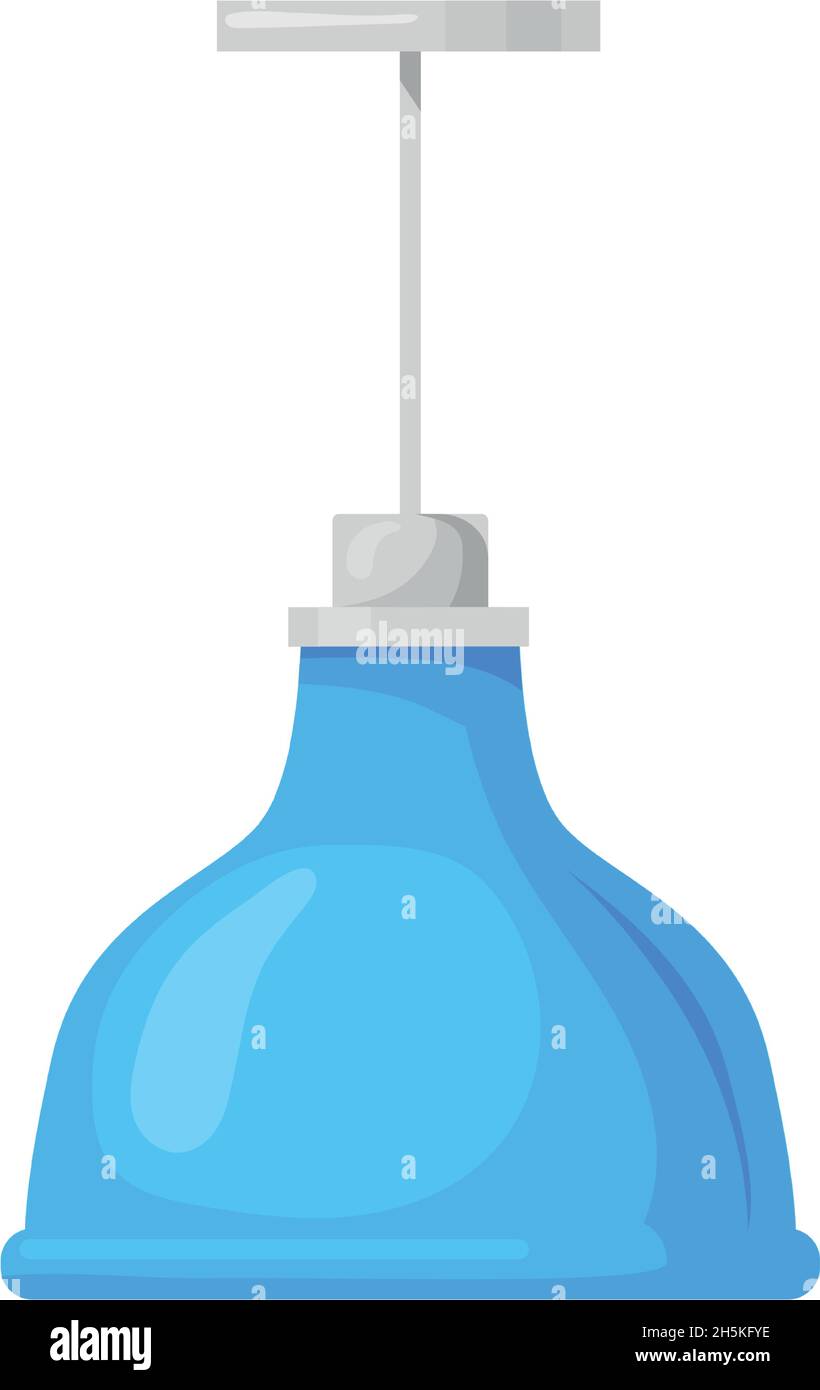 Lampada a sospensione Cartoon. Lampadario blu, interno Illomination, illustrazione vettoriale grafica isolata su sfondo bianco Illustrazione Vettoriale